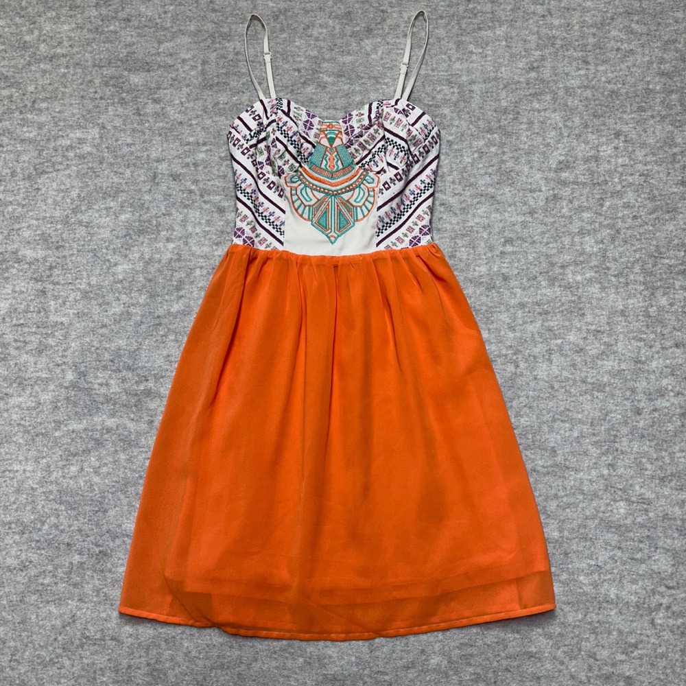 Anthropology Flying‎ Tomato XS Mini Dress Sleeveless Orange White Color Bohemian